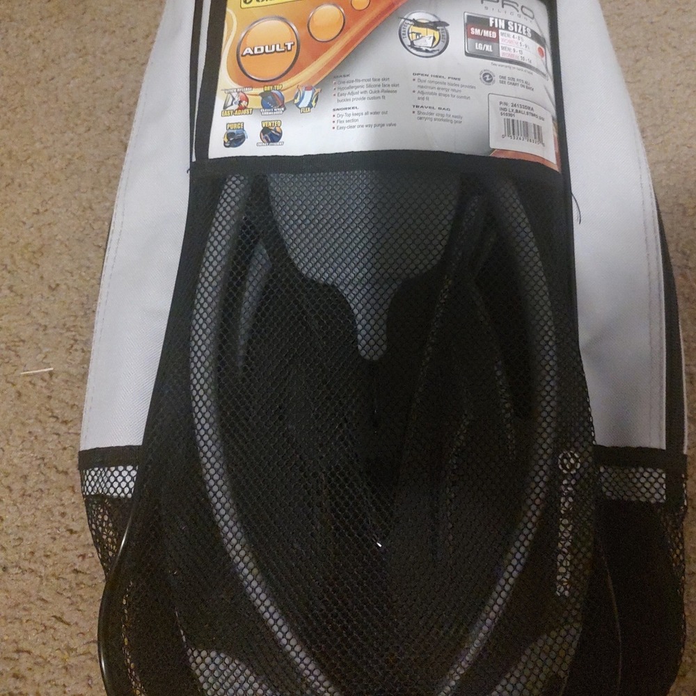 US Divers Bali Snorkel Fins‎ Set with Travel Bag Black Grey Adult SM/MD 241335MA